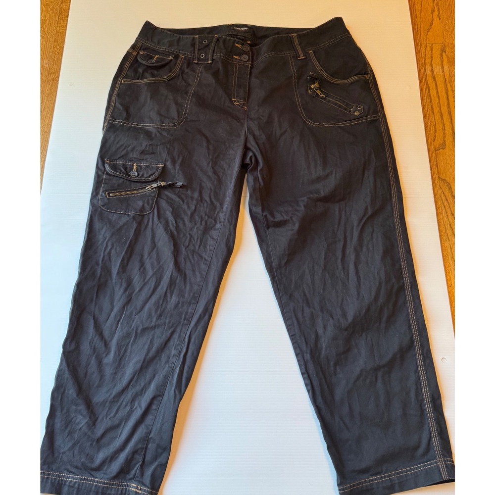 Avenue Stretch Black Cargo Pants Womens 18 Plus Size Utility Contrast Stitching